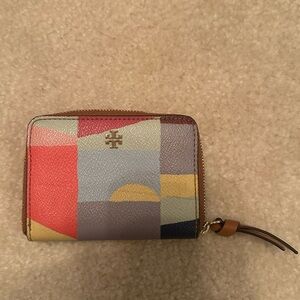 Tory Burch Red and Yellow Wallet Saffiano Leather